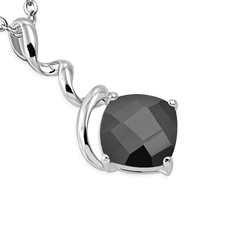 Red or Black Faceted Crystal Pendant - Stainless Steel